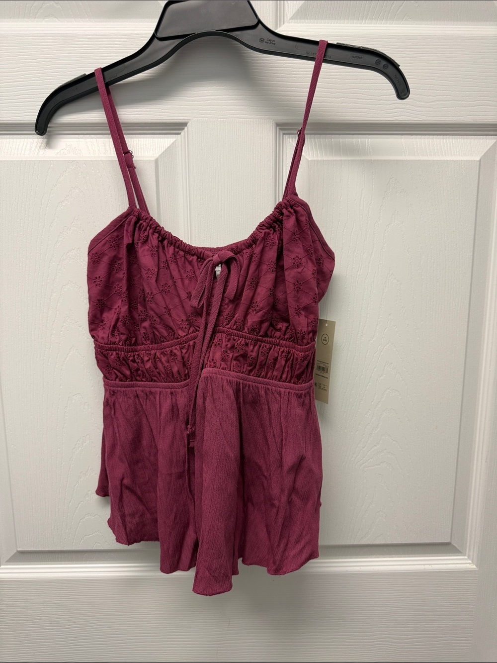 No Boundaries Berry Eyelet Spaghetti Strap Peplum Cami